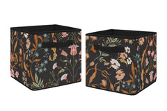 Sweet Jojo Designs boho wildflower storage bin in black with reinforced handles for toy organization.