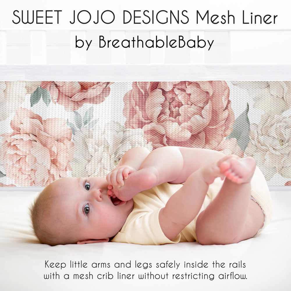 Sweet Jojo Designs BreathableBaby boho floral crib liner full setup in nursery