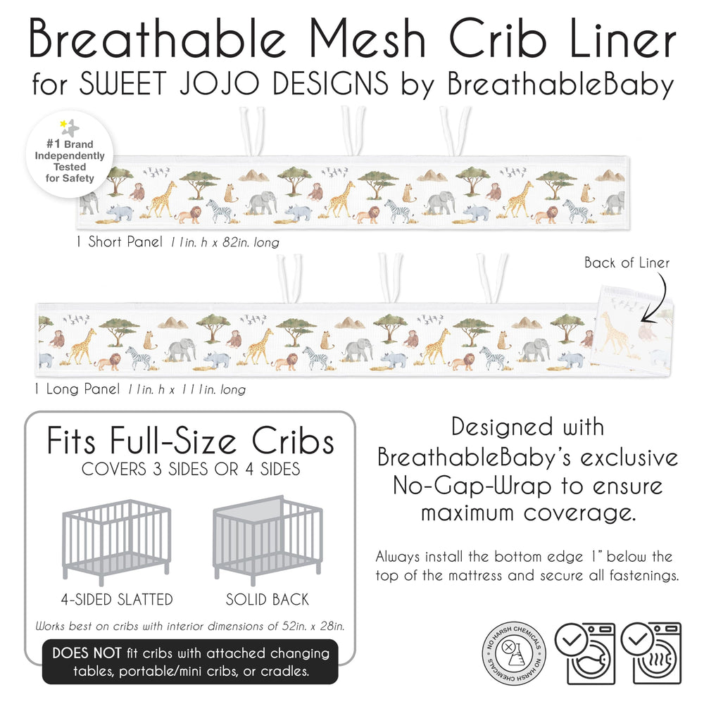 Sweet Jojo Designs BreathableBaby Jungle Animals short panel liner coordinates with jungle bedding sets.