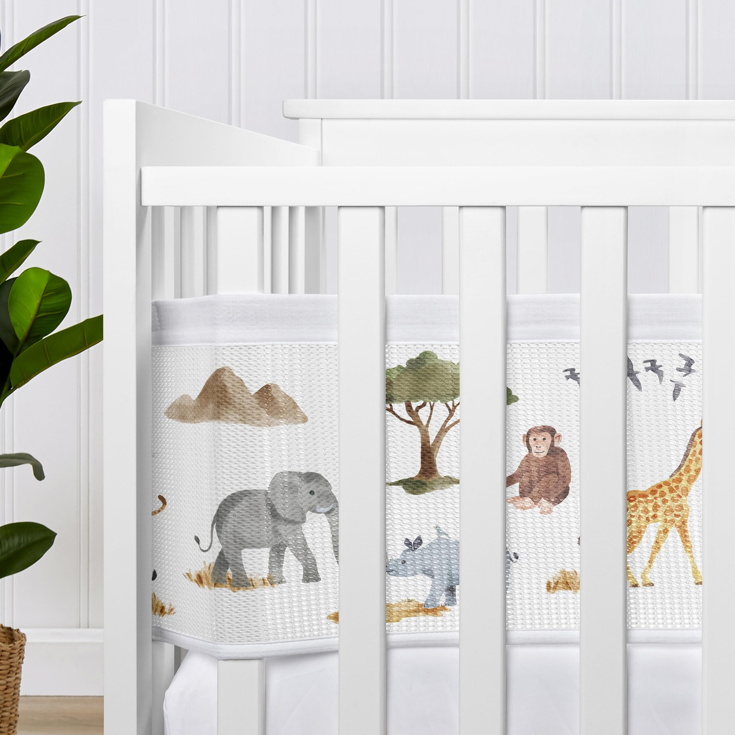 Sweet Jojo Designs BreathableBaby Jungle Animals short panel liner enhances crib aesthetics with safari flair.