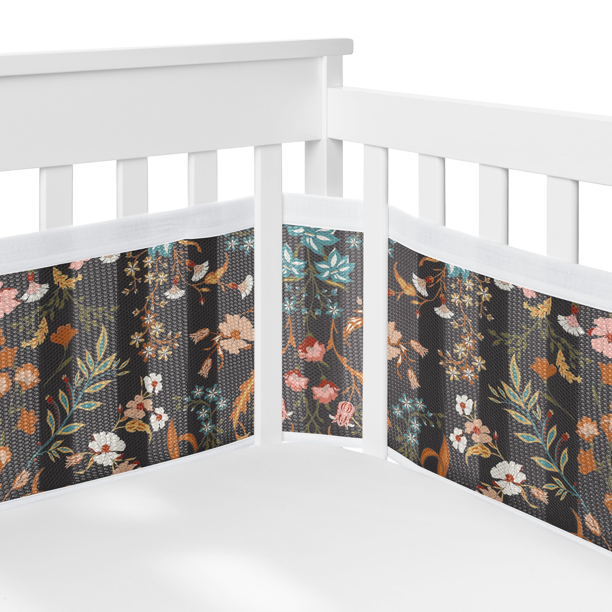 Sweet Jojo Designs long panel mesh crib liner provides secure, breathable sides.