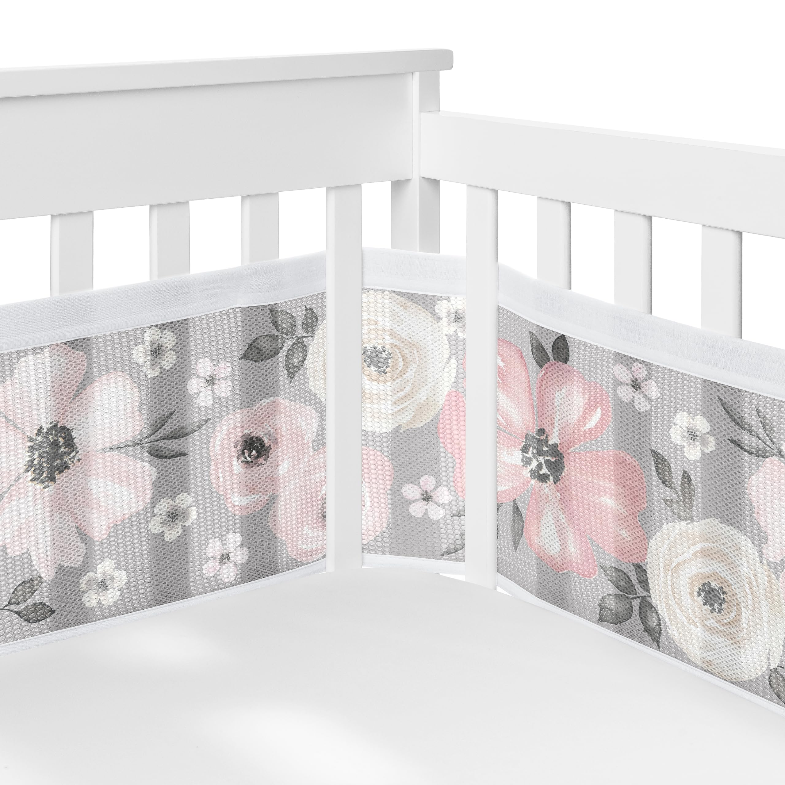 Sweet Jojo Designs breathable mesh crib liner long panel for secure sides and airflow.