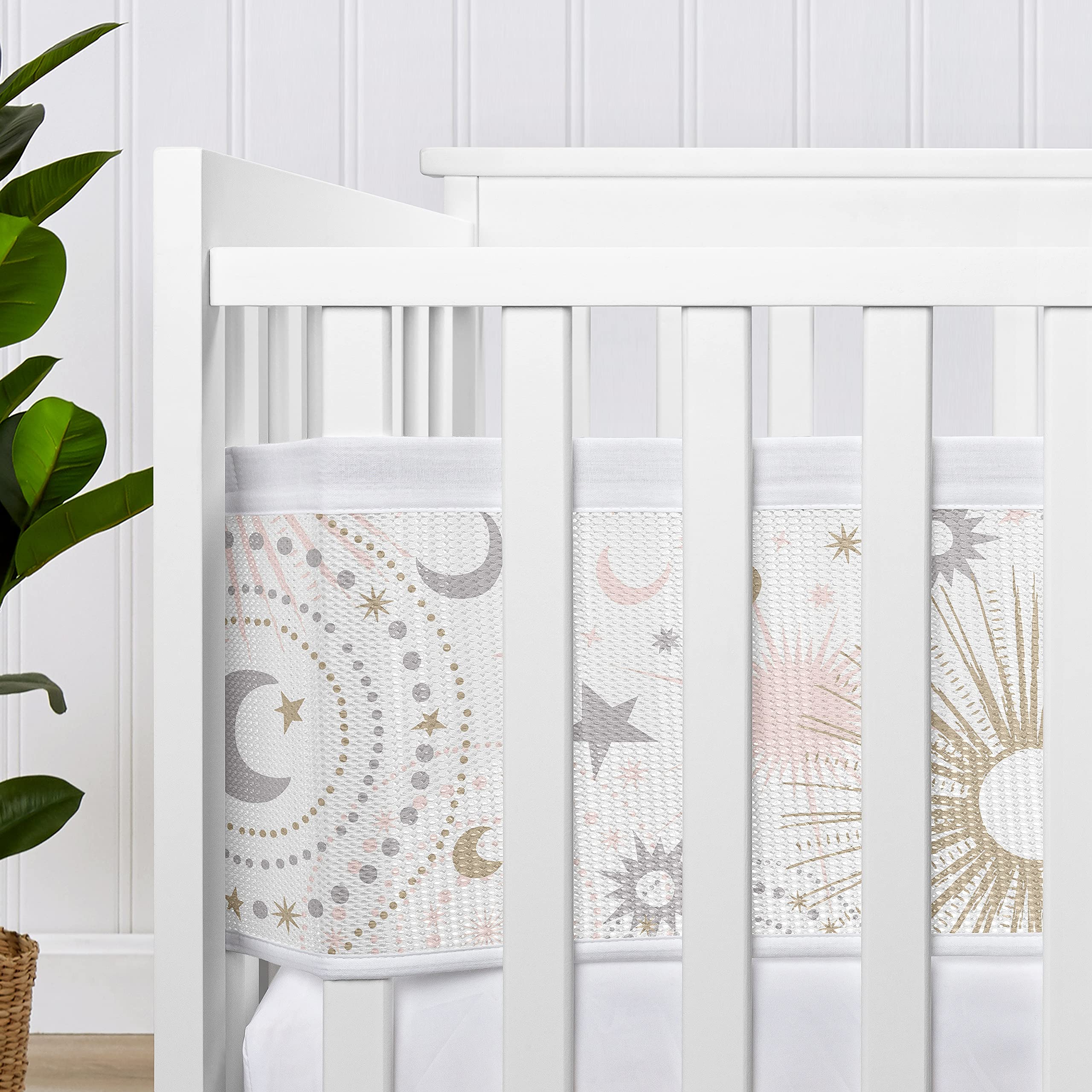 Sweet Jojo Designs shabby chic patterned liner adds style while keeping limbs inside the crib