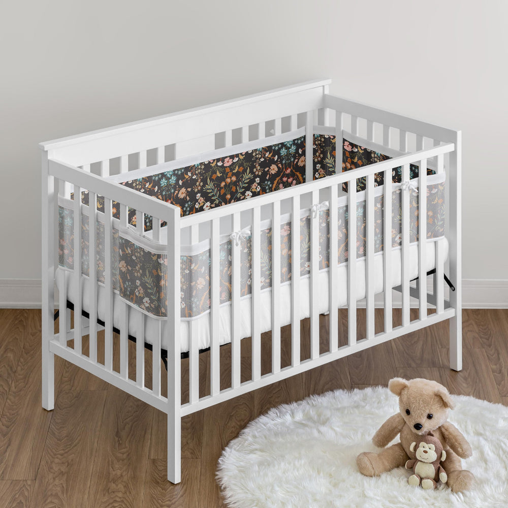 Sweet Jojo Designs short panel mesh crib liner offers tidy, snug fit.