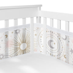 Sweet Jojo Designs breathable mesh crib liner with stars and moon in blush pink enhances safety and peaceful sleep