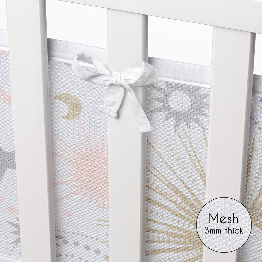Sweet Jojo Designs breathable mesh liner features reinforced ties and secure closures