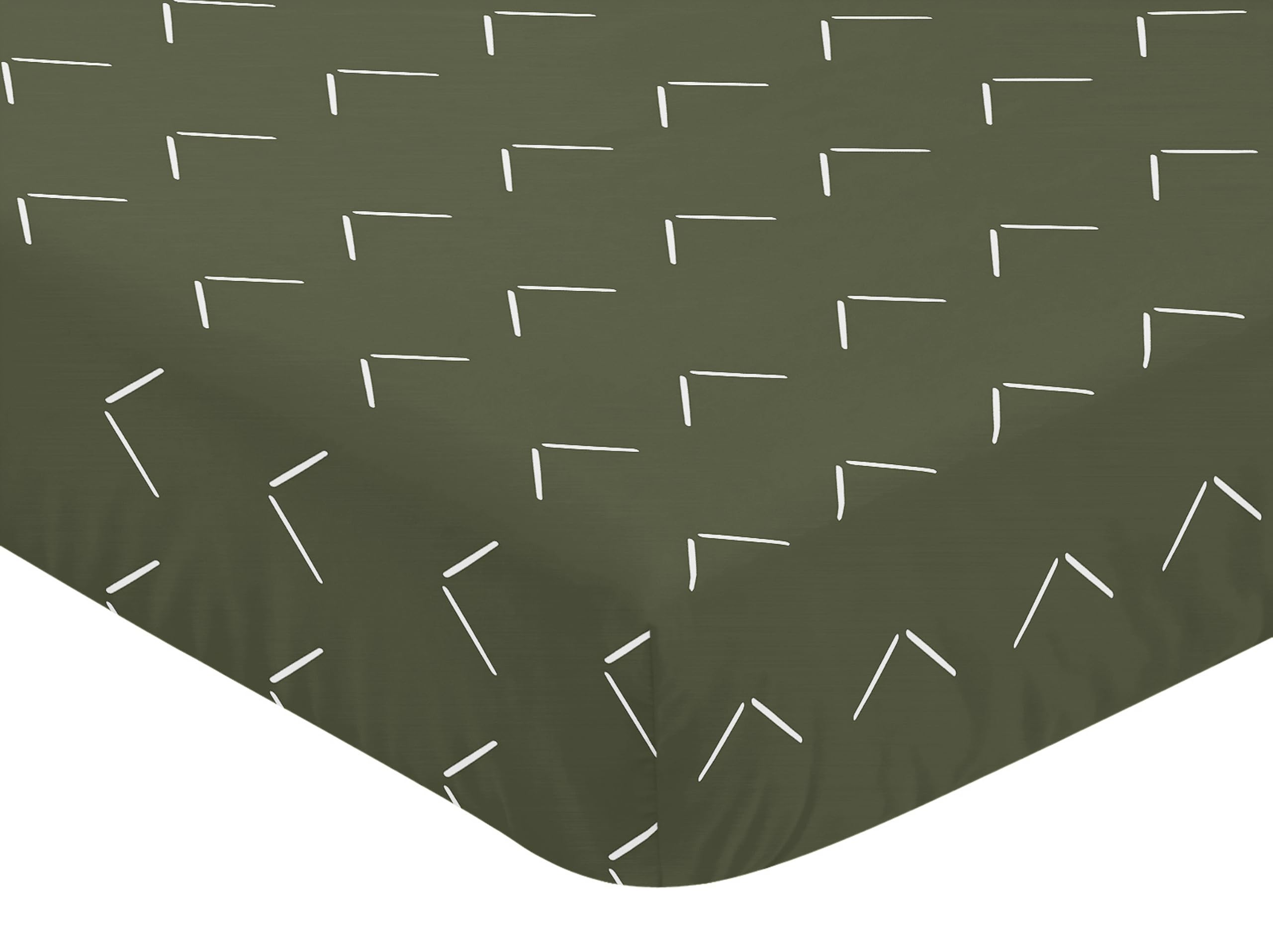 Sweet Jojo Designs green white print supports calming nursery theme with versatile style.