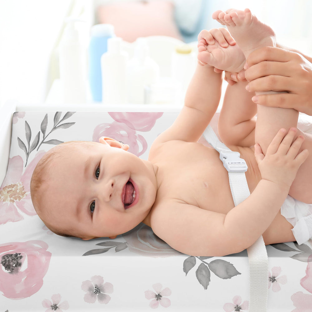 Sweet Jojo Designs pink rose floral nursery coordinates with coordinating bedding and decor.