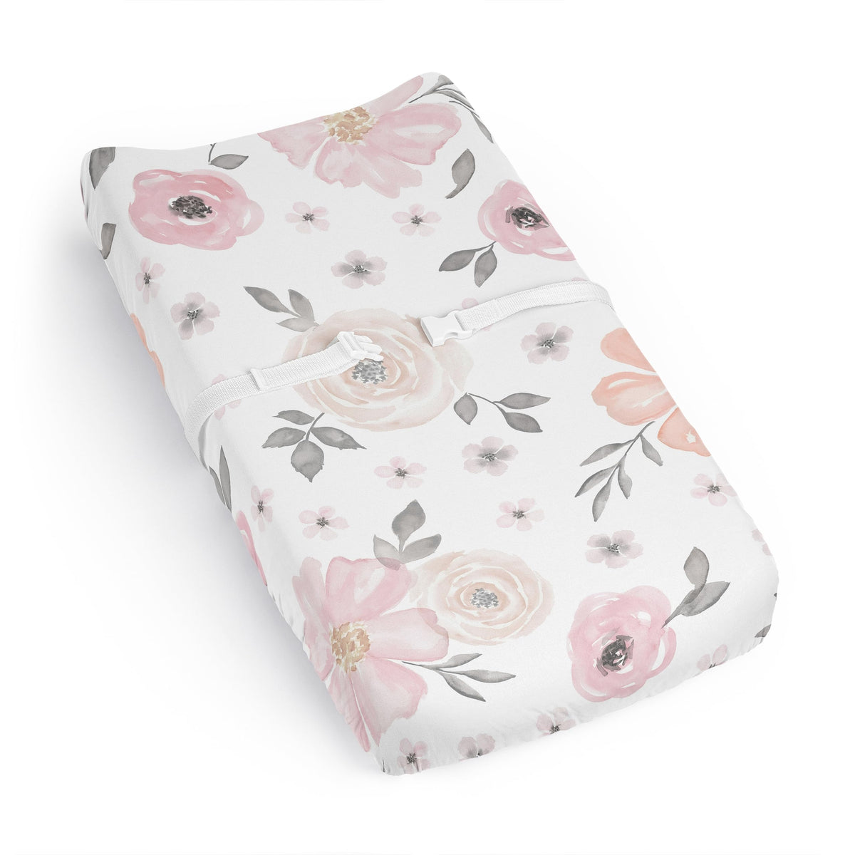 Sweet Jojo Designs changing pad cover in pink grey boho floral with soft moisture-wicking microfiber.