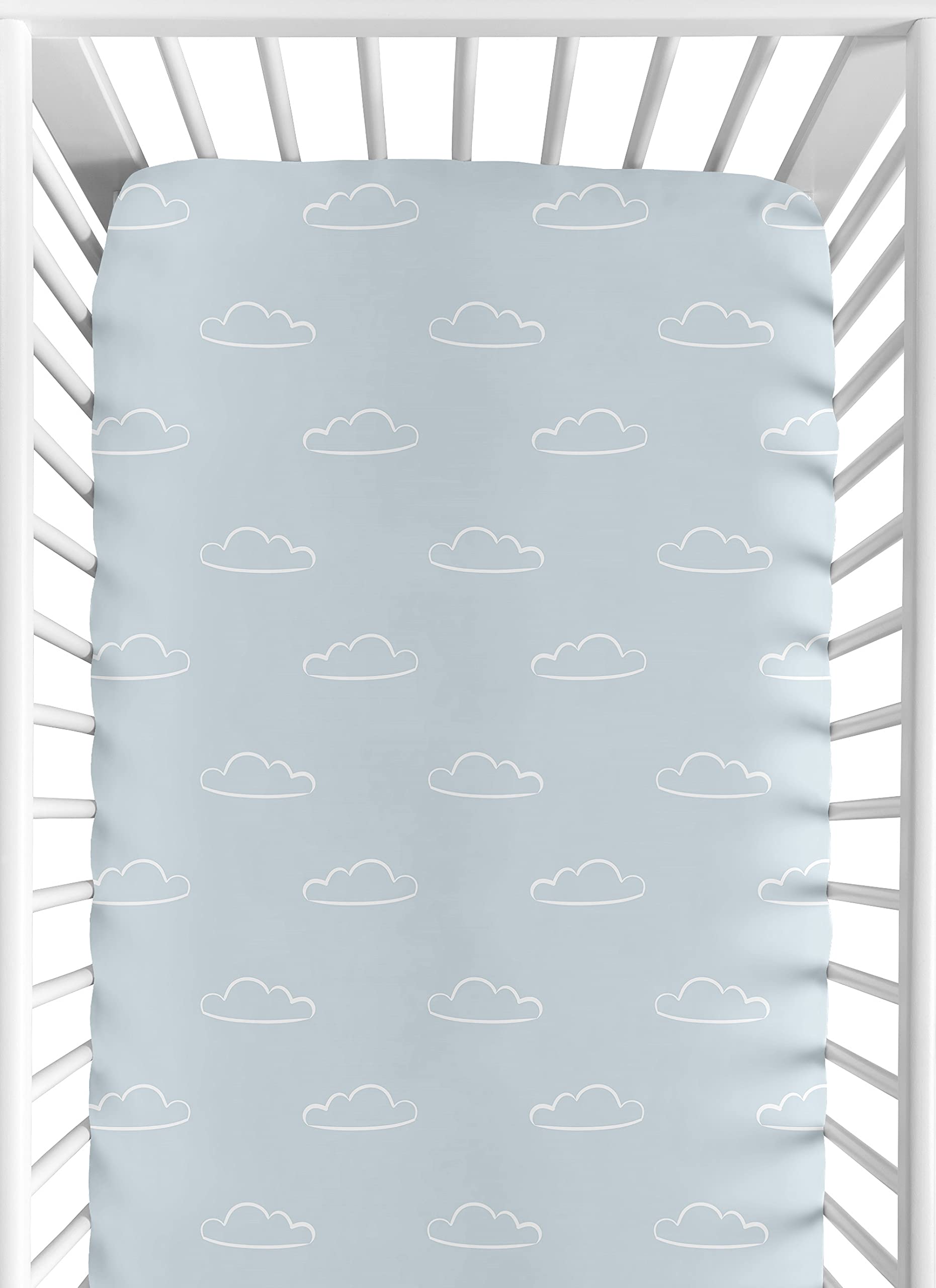 Sweet Jojo Designs cloud print crib sheet fits standard cribs snugly for a secure night