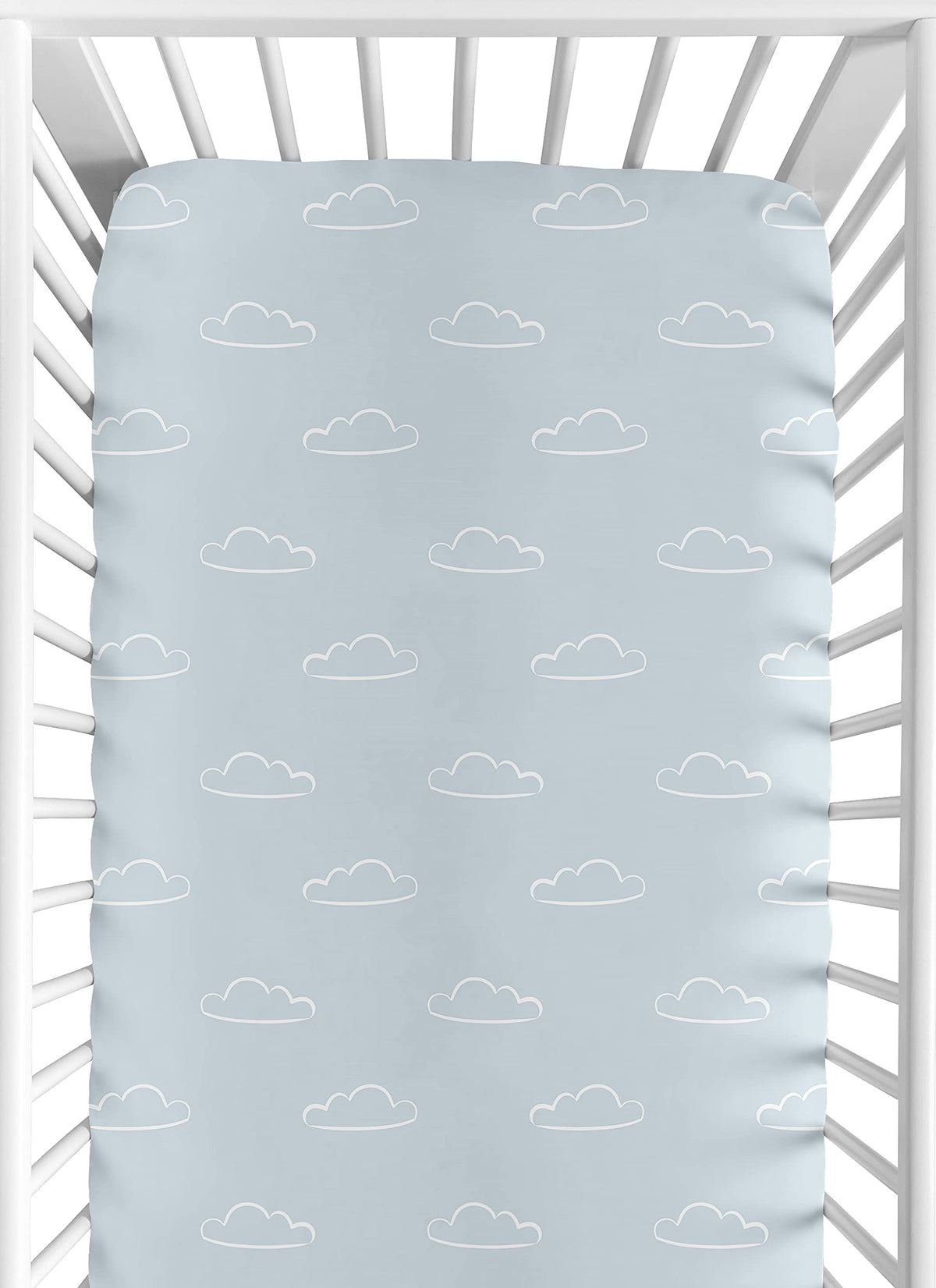 Sweet Jojo Designs cloud print crib sheet fits standard cribs snugly for a secure night