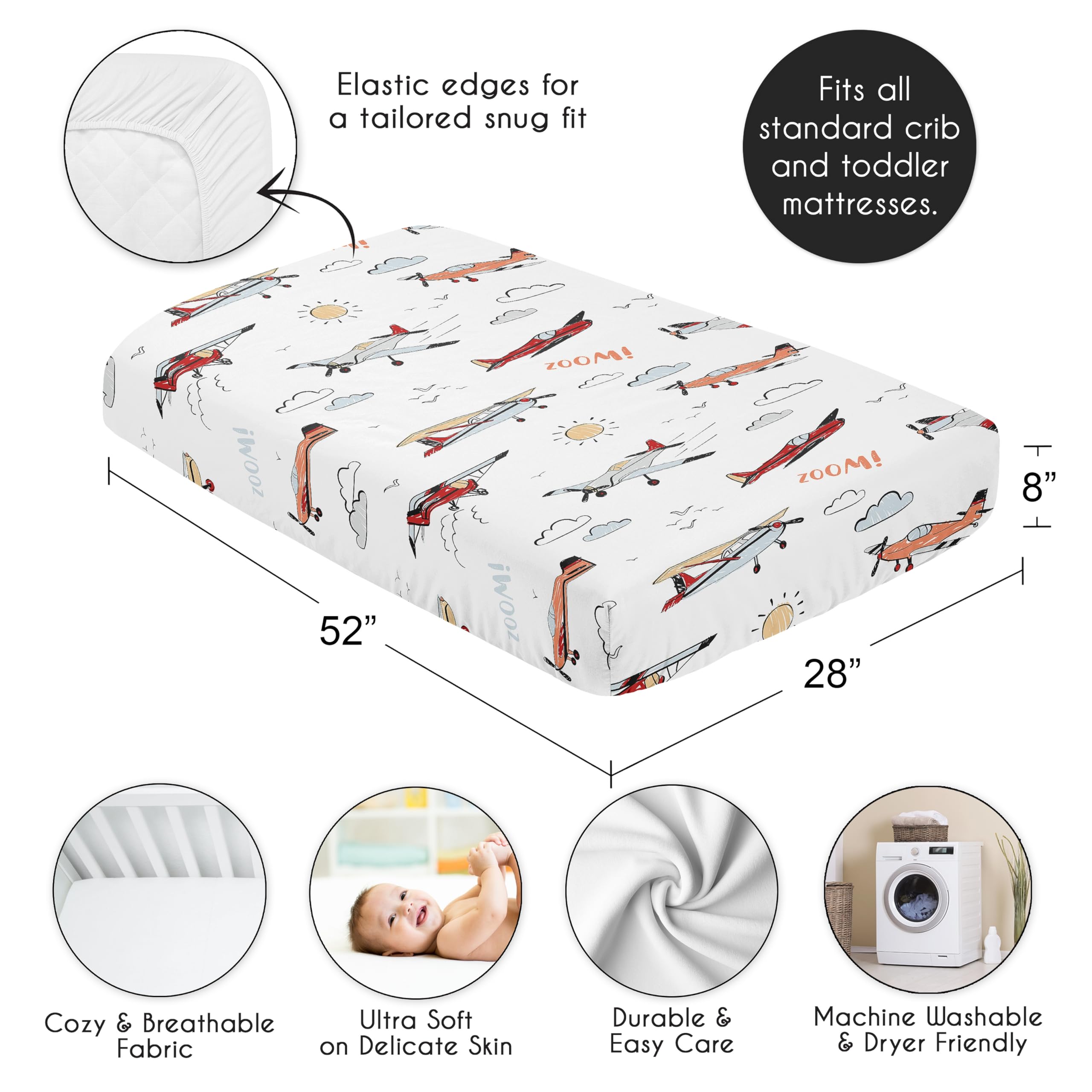 Sweet Jojo Designs clouds and sky crib sheet complements calm nursery decor.