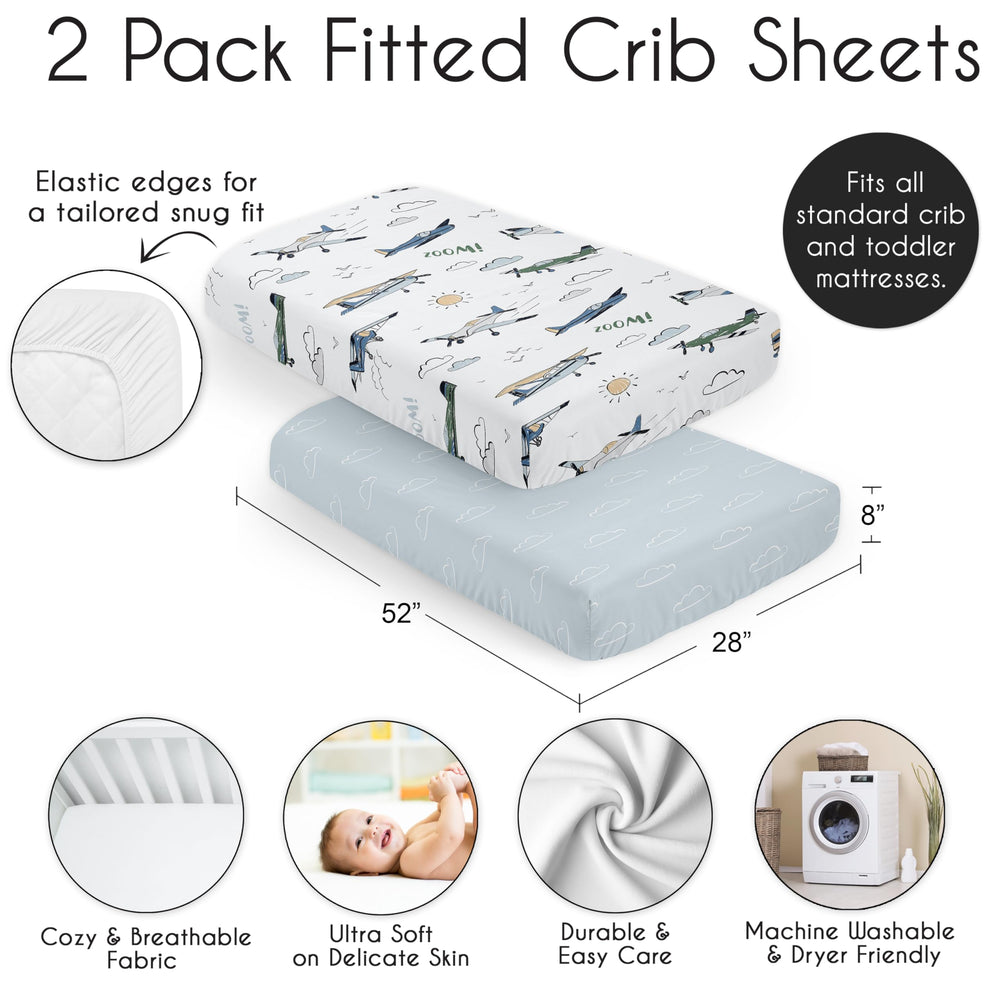 Sweet Jojo Designs clouds slate blue closeup shows breathable fabric and easy care materials.