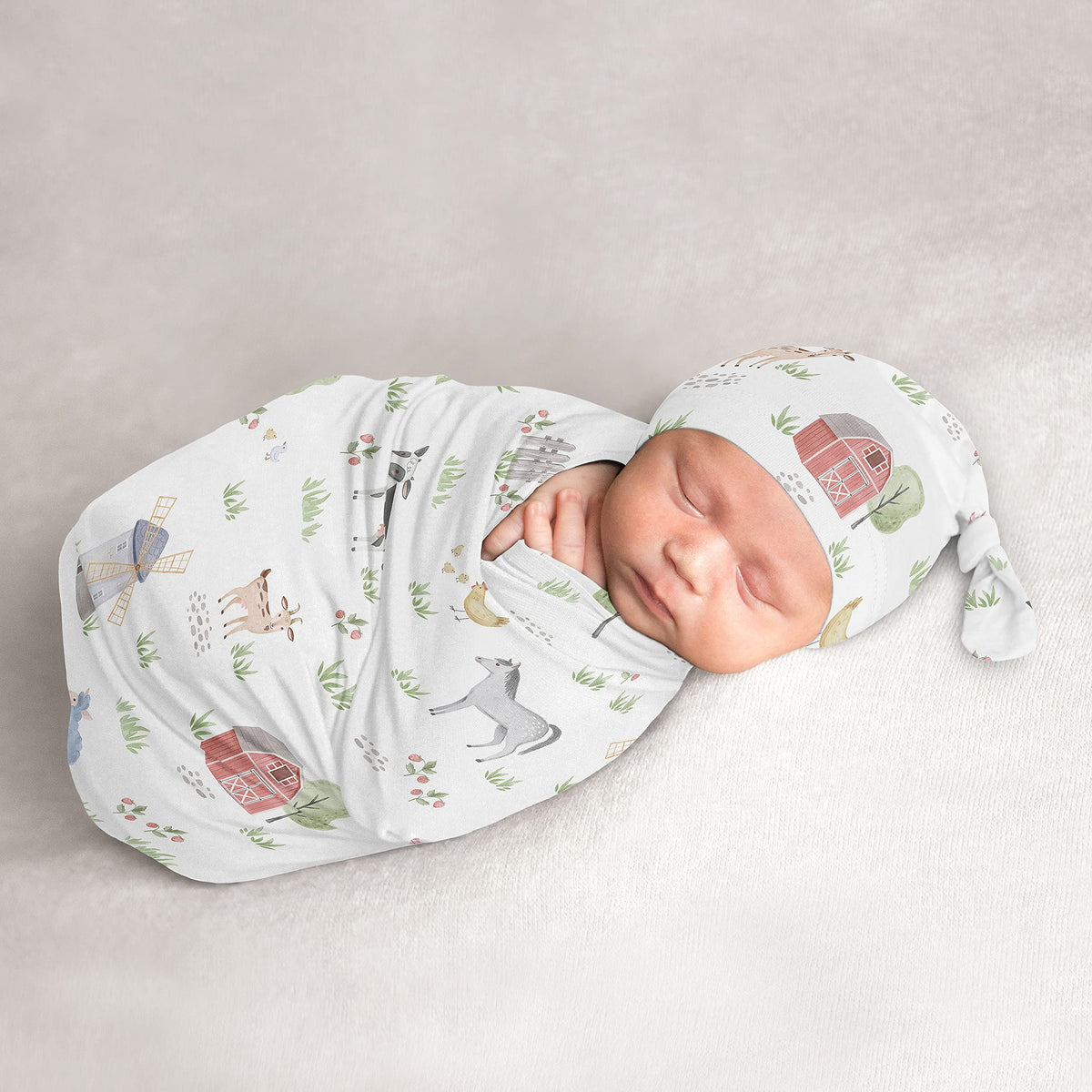 Sweet Jojo Designs cocoon sleep sack with watercolor farm animals for infant comfort