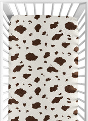 Sweet Jojo Designs cow print crib sheet close-up in soft brushed microfiber for cozy sleep.