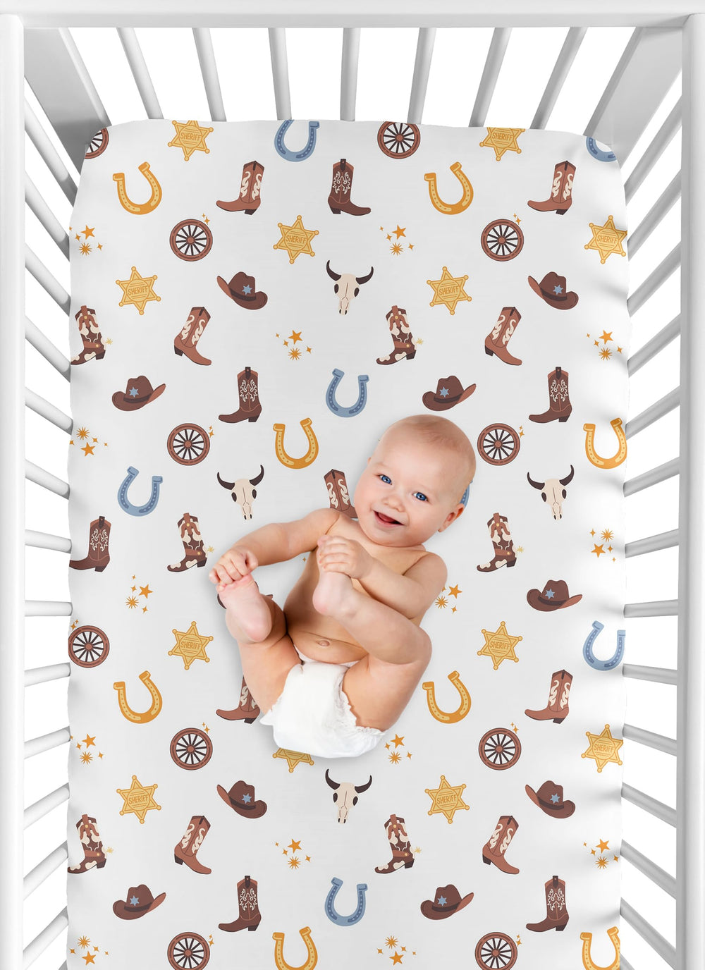 Sweet Jojo Designs cow-boy boots motif sheet supports cozy sleep spaces for boys