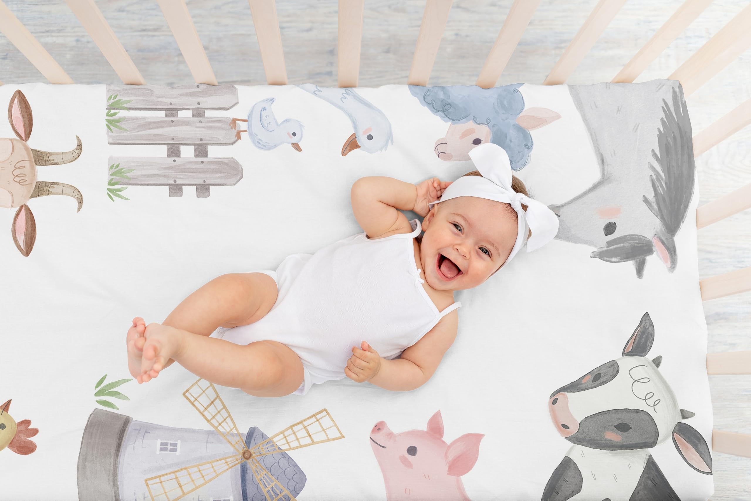 Sweet Jojo Designs cozy farmhouse nursery sheet finishing the look