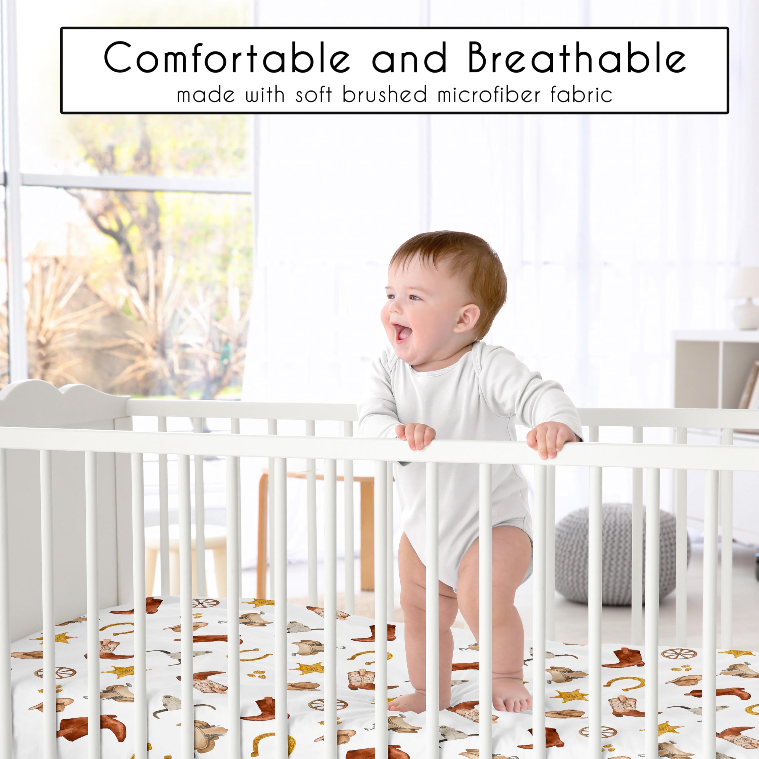 Sweet Jojo Designs crib sheet with elastic bottom edge for a secure, snug fit.