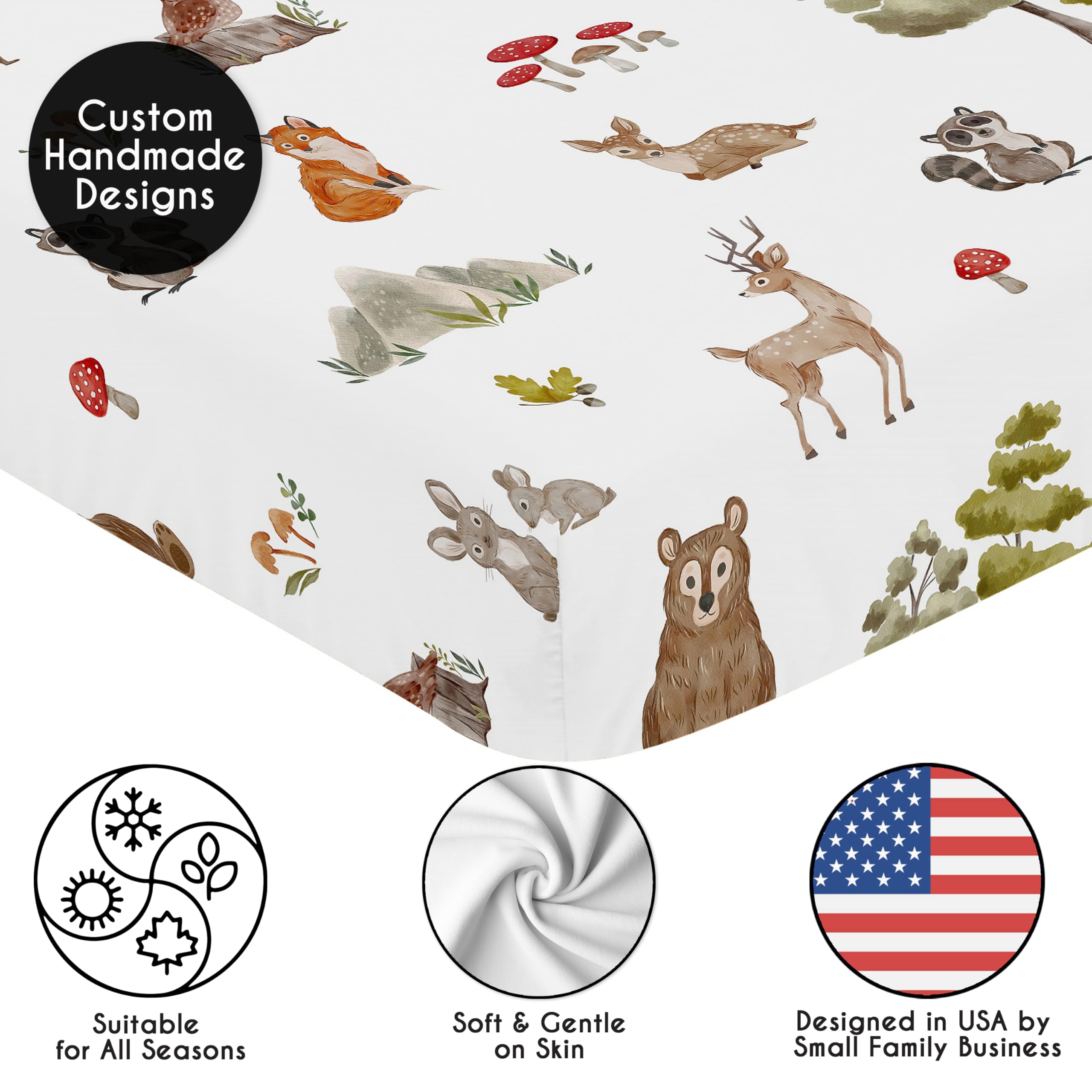 Sweet Jojo Designs crib sheet showing secure elastic edge for snug fit.