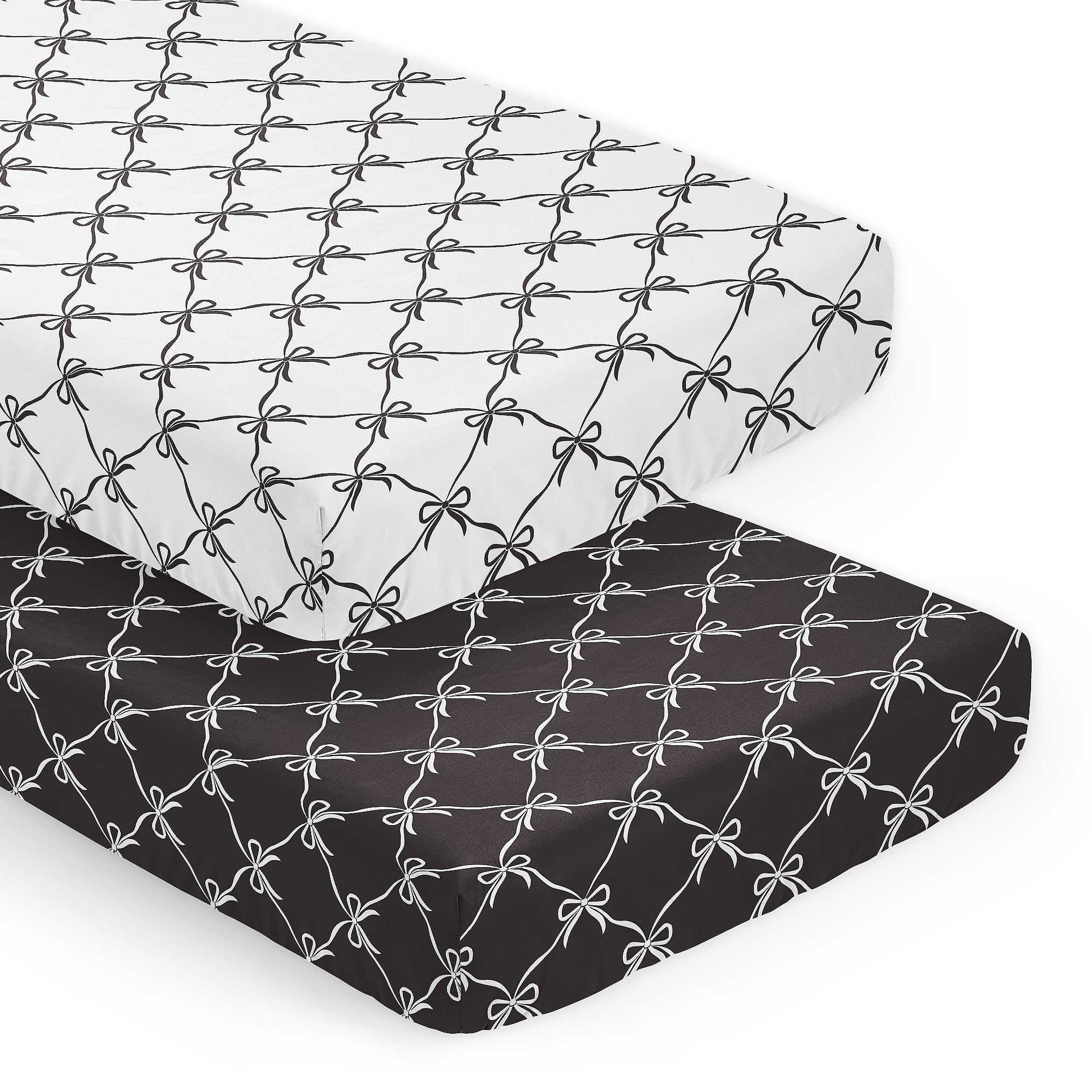 Sweet Jojo Designs crib sheets with a snug fit and bows create a calm nursery.