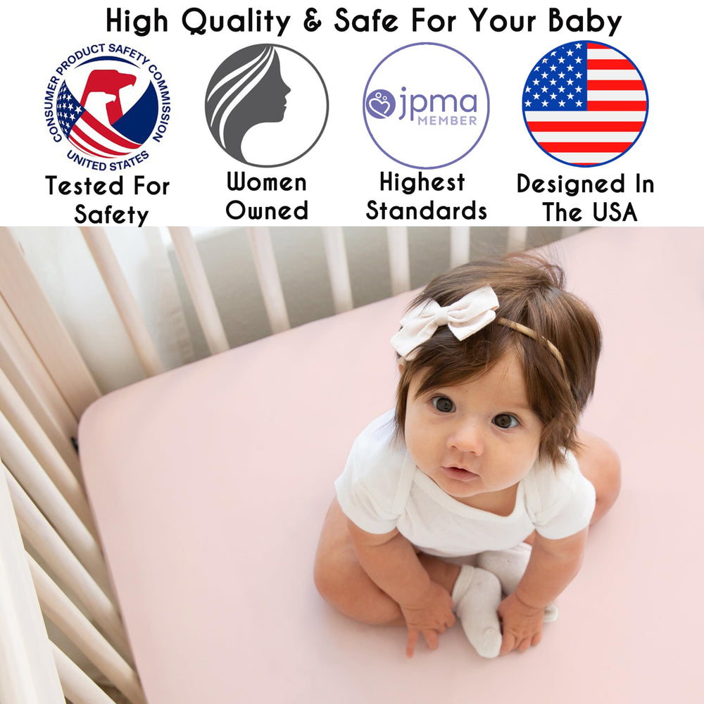 Sweet Jojo Designs crib skirt with drop finishes the look while concealing under-crib storage.