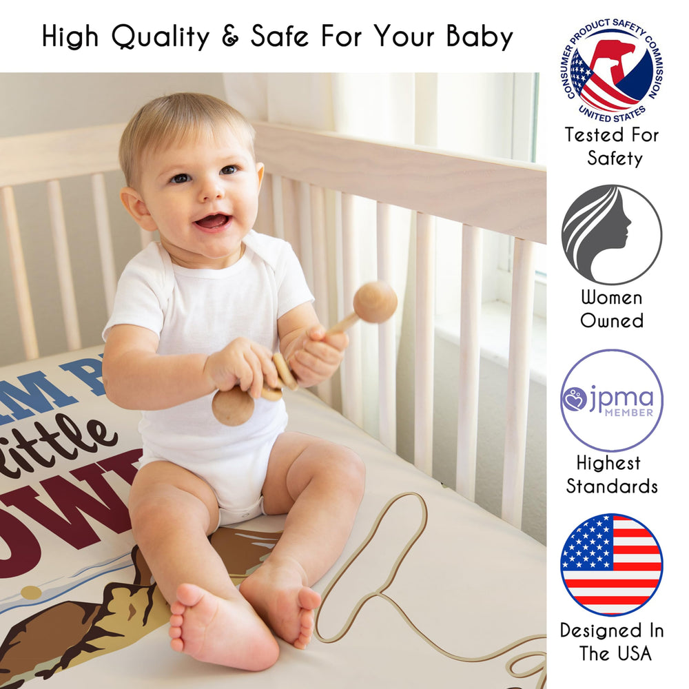Sweet Jojo Designs desert scene crib sheet in beige, breathable microfiber.