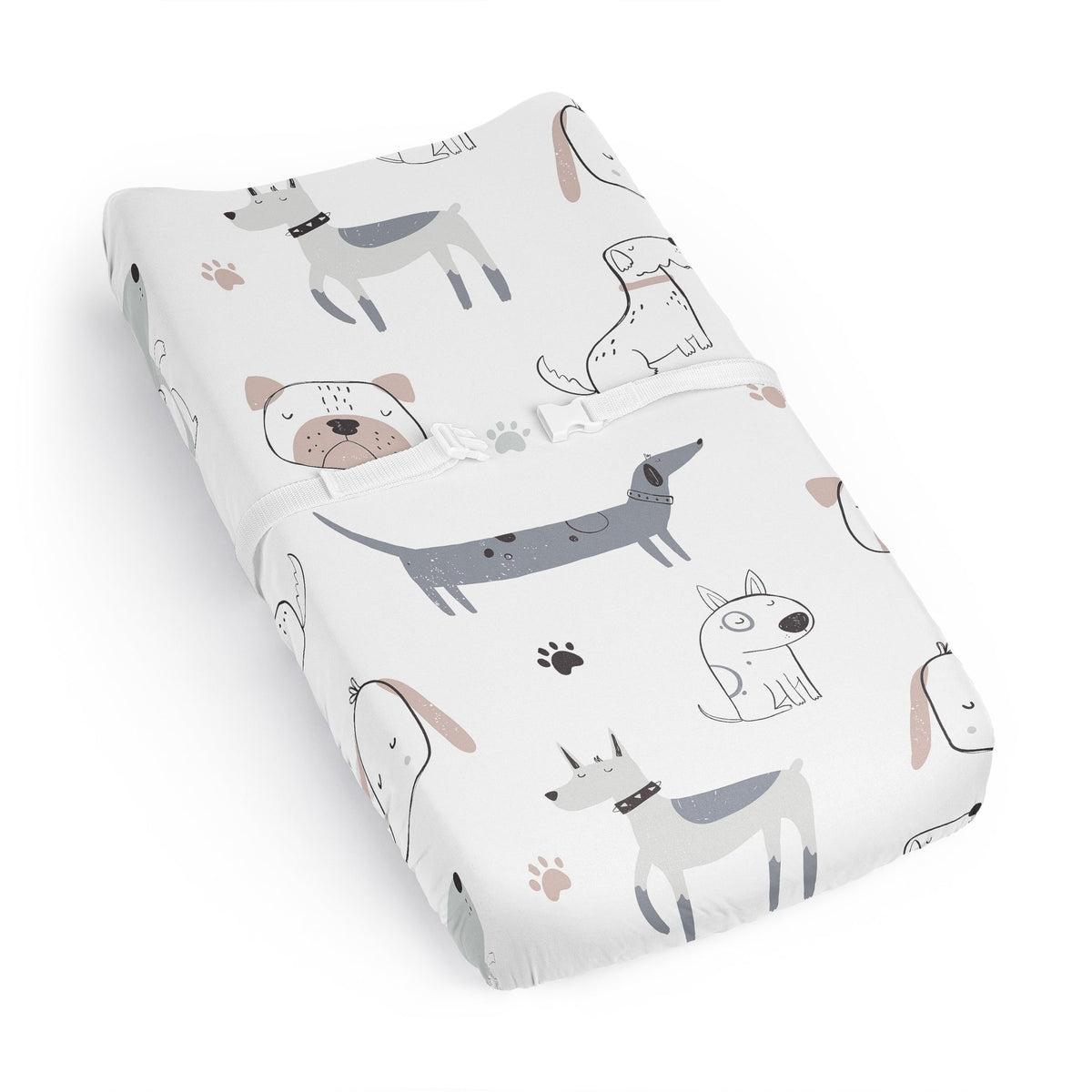 Sweet Jojo Designs dog watercolor puppies changing pad cover provides soft comfort for diaper changes