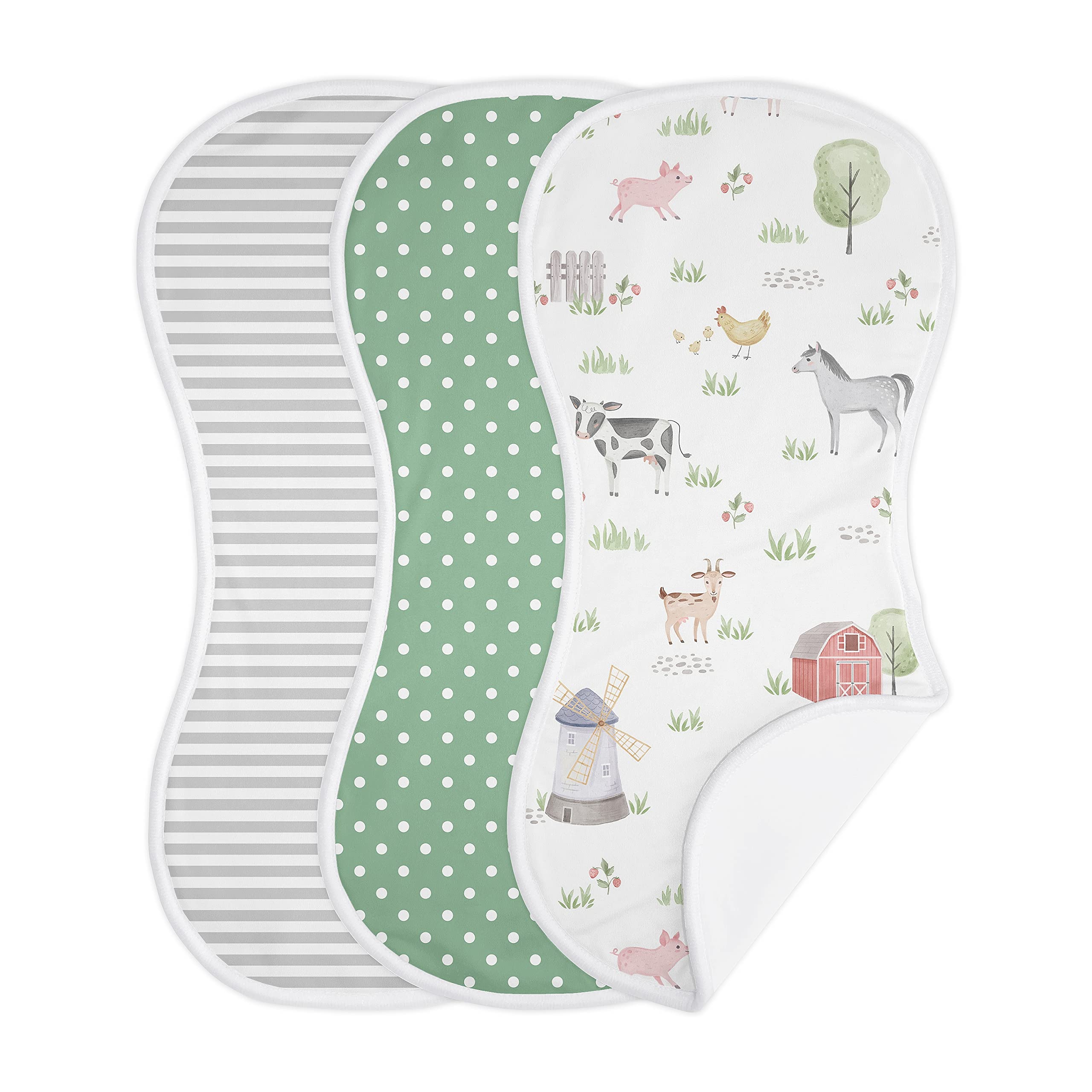 Sweet Jojo Designs burp cloth featuring grey farm animals, ideal for absorbent feeding time.