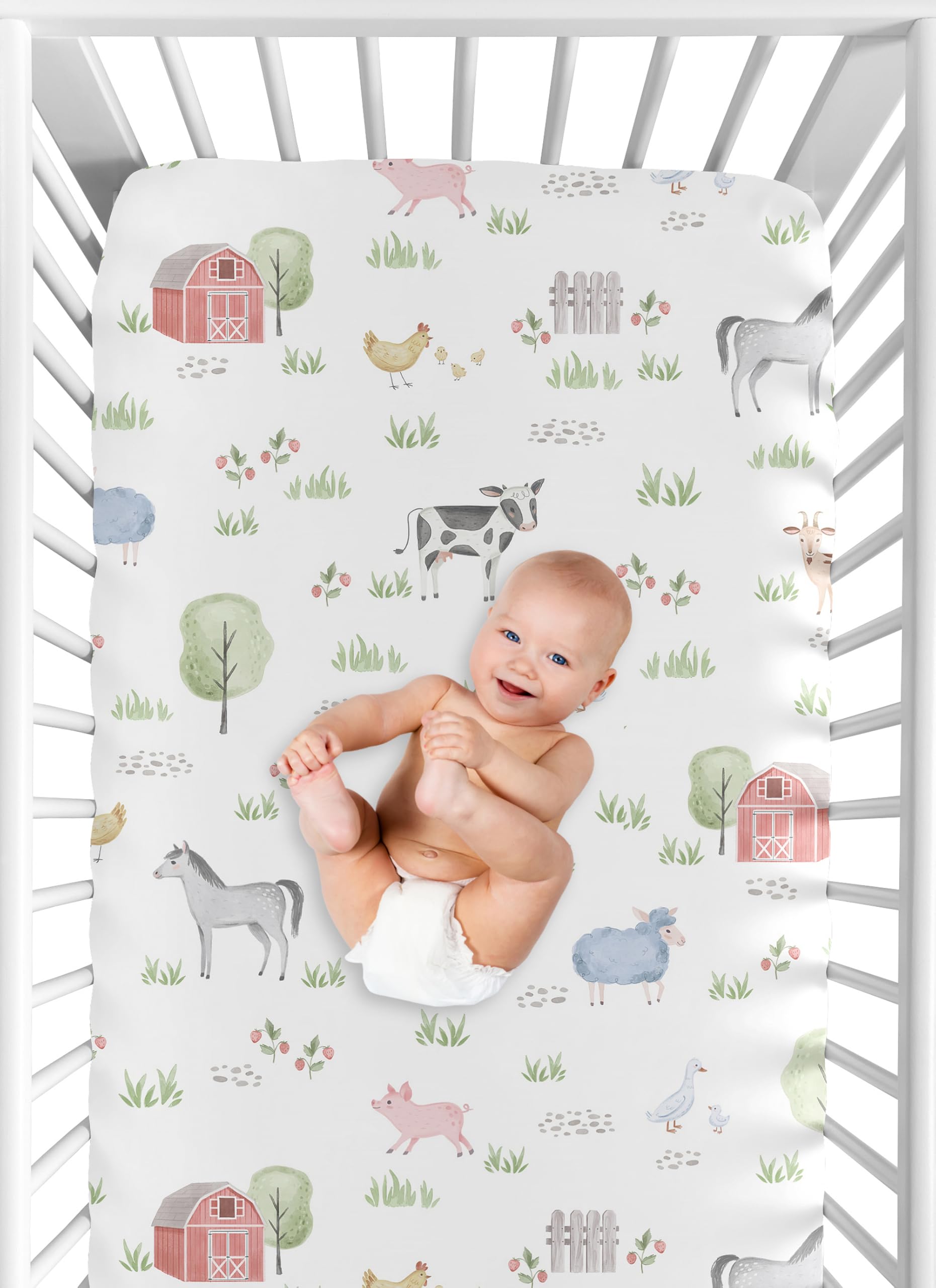 Sweet Jojo Designs rustic barn windmill print crib sheet complements country decor.