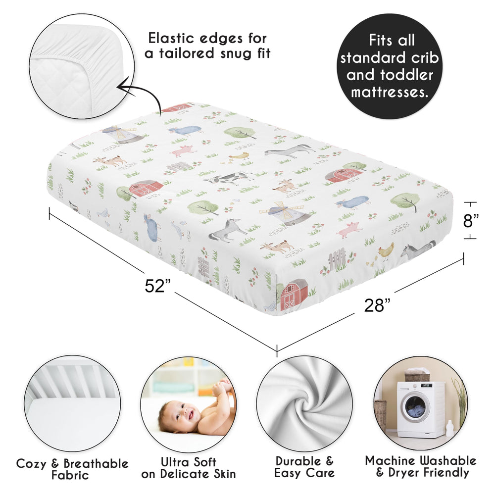 Sweet Jojo Designs farm animals crib sheet with rustic charm for toddlers.