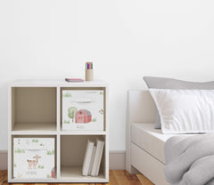 Sweet Jojo Designs farm bins slide easily into standard cube shelving.