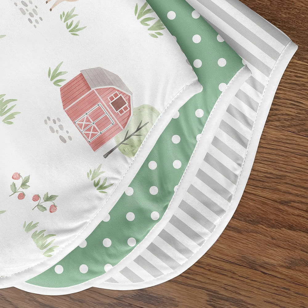 Sweet Jojo Designs farmhouse green stripes burp cloths for versatile nursery styling.