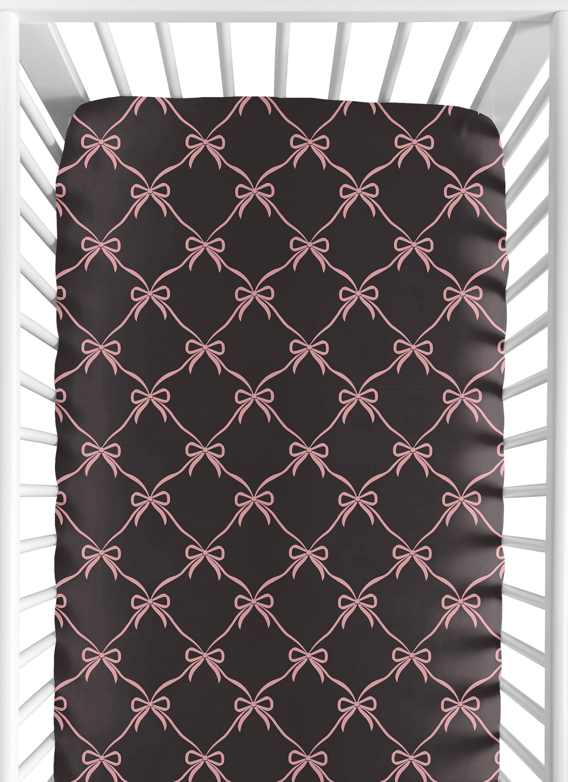 Sweet Jojo Designs fitted crib sheet with black and pink bows for a snug fit.
