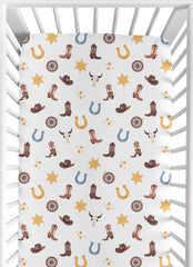 Sweet Jojo Designs fitted crib sheet in blue boho western print provides snug, secure sleep for babies