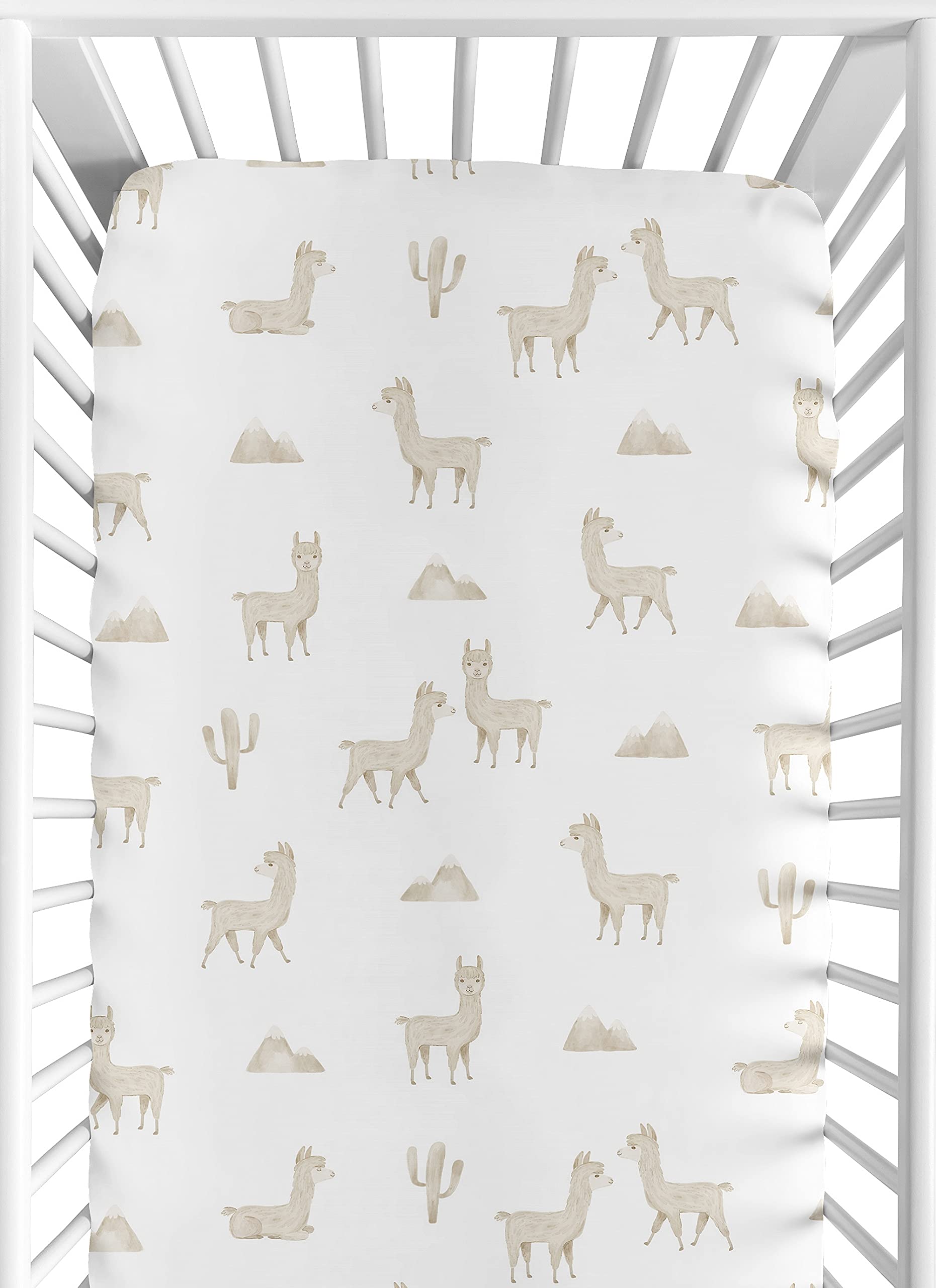 Sweet Jojo Designs fitted crib sheet with boho llama print for snug sleep