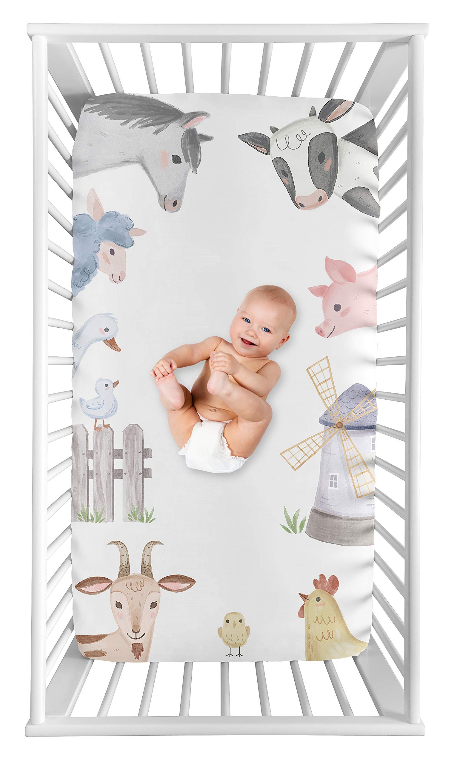 Sweet Jojo Designs fitted crib sheet with farm animals for snug sleep