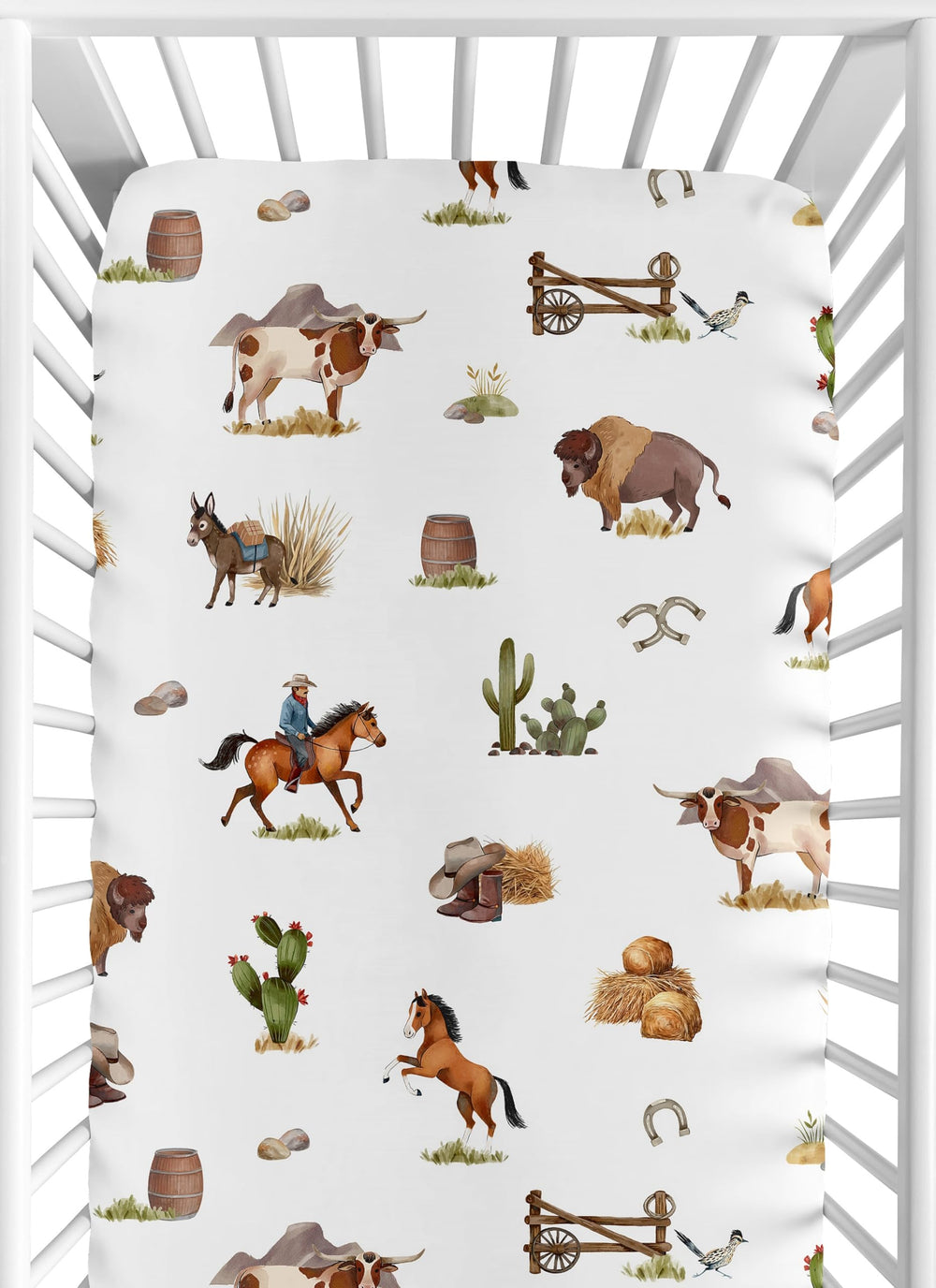 Sweet Jojo Designs fitted crib sheet with western cowboy print for a playful boy's nursery.