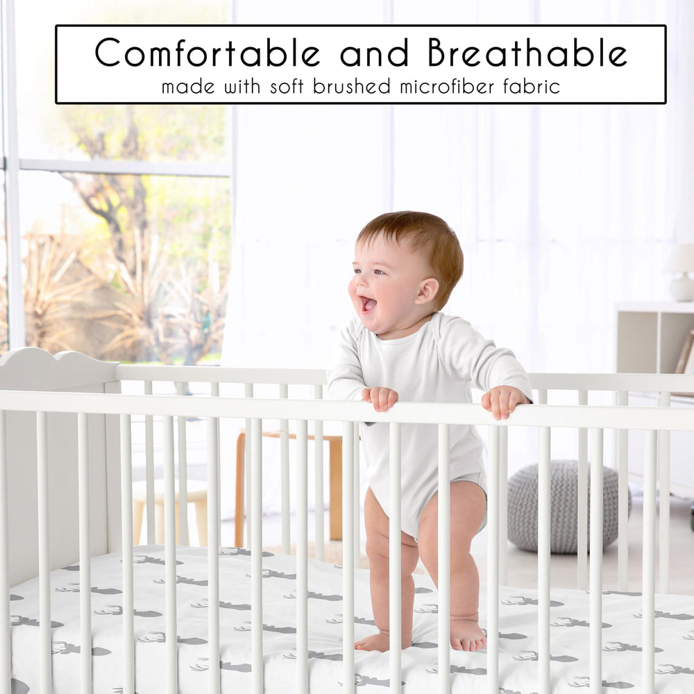 Sweet Jojo Designs Grey Stag Antler woodland crib sheet with secure fit and easy care