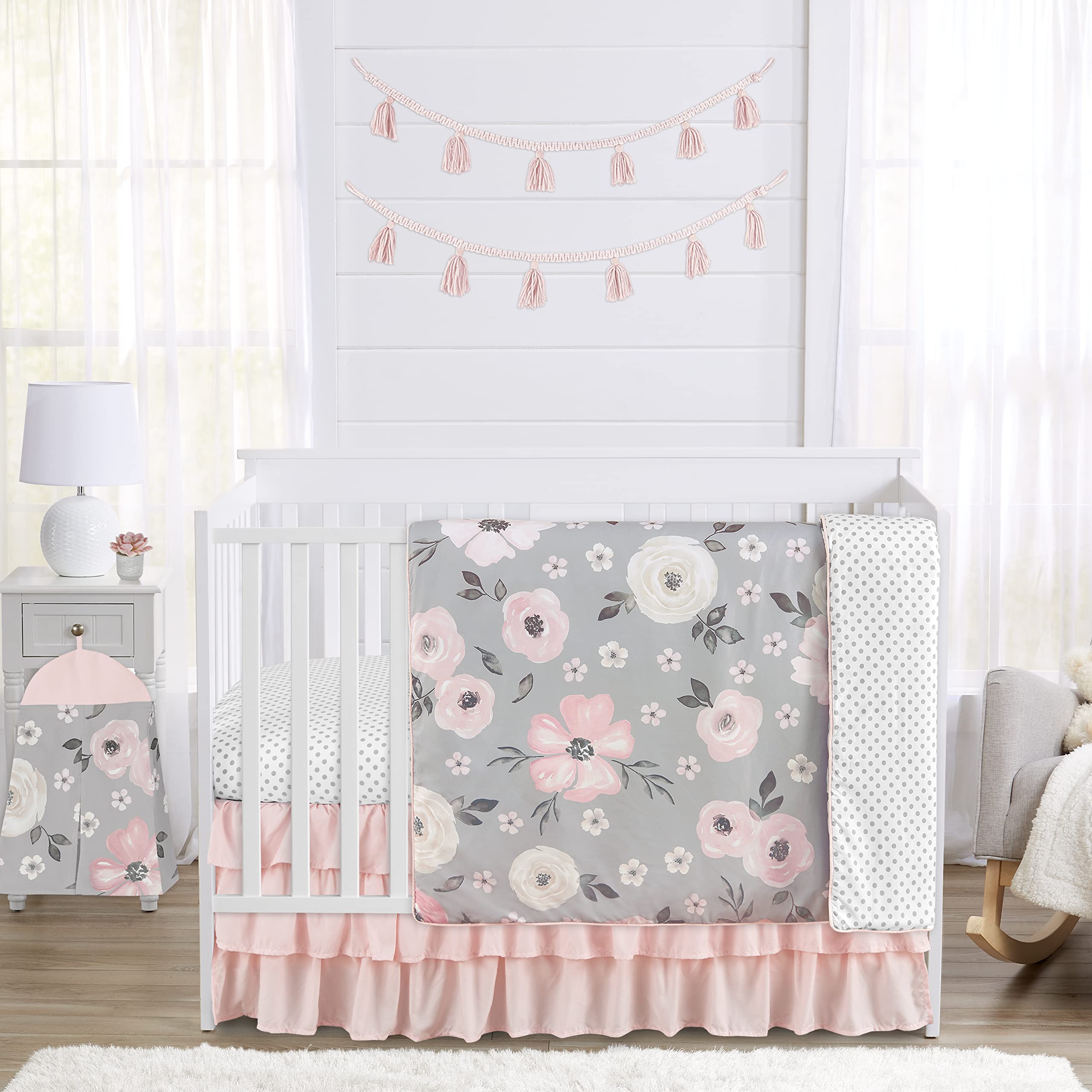 Sweet Jojo Designs grey watercolor floral crib blanket, plush and cozy for nap time