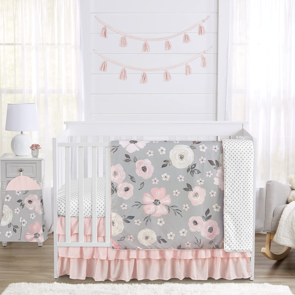 Sweet Jojo Designs grey watercolor floral crib blanket, plush and cozy for nap time