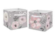 Sweet Jojo Designs grey watercolor floral foldable storage cube for tidy toy storage.