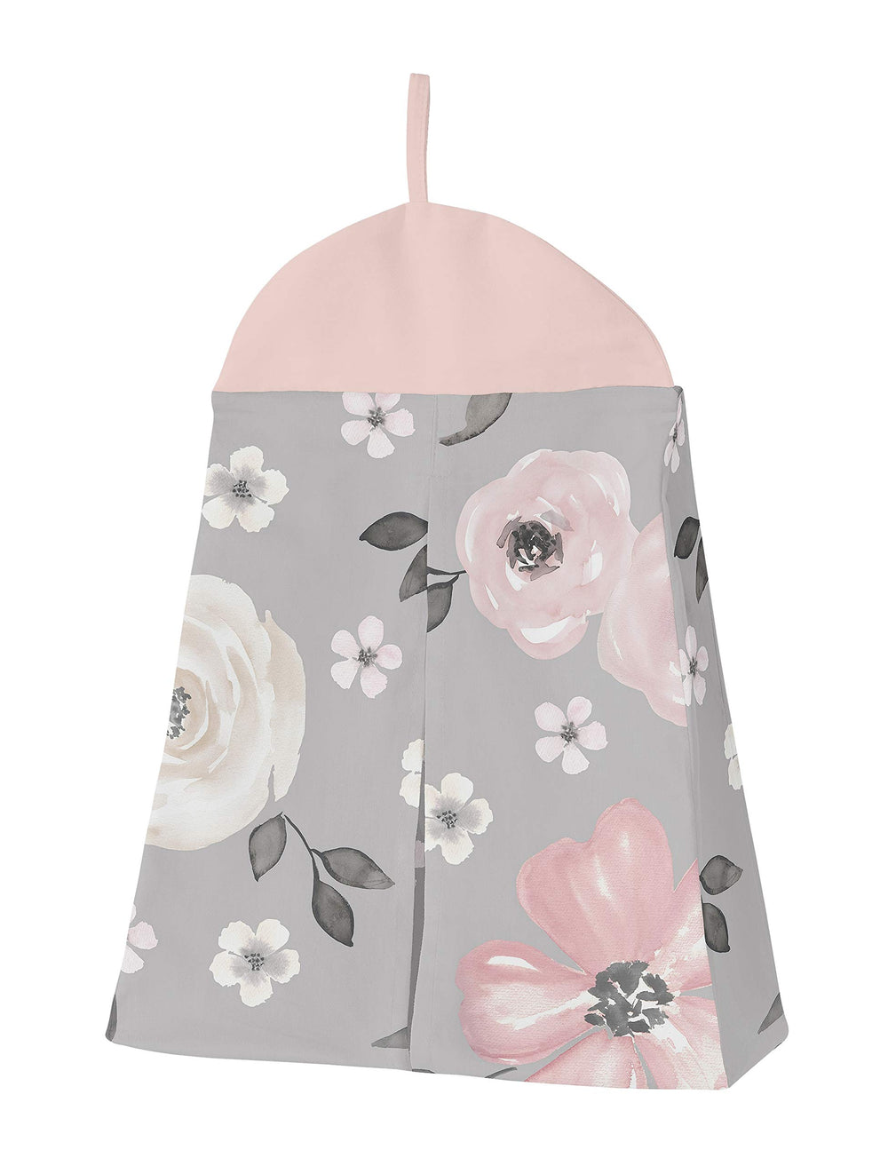 Sweet Jojo Designs grey watercolor floral print detail, complements the nursery decor