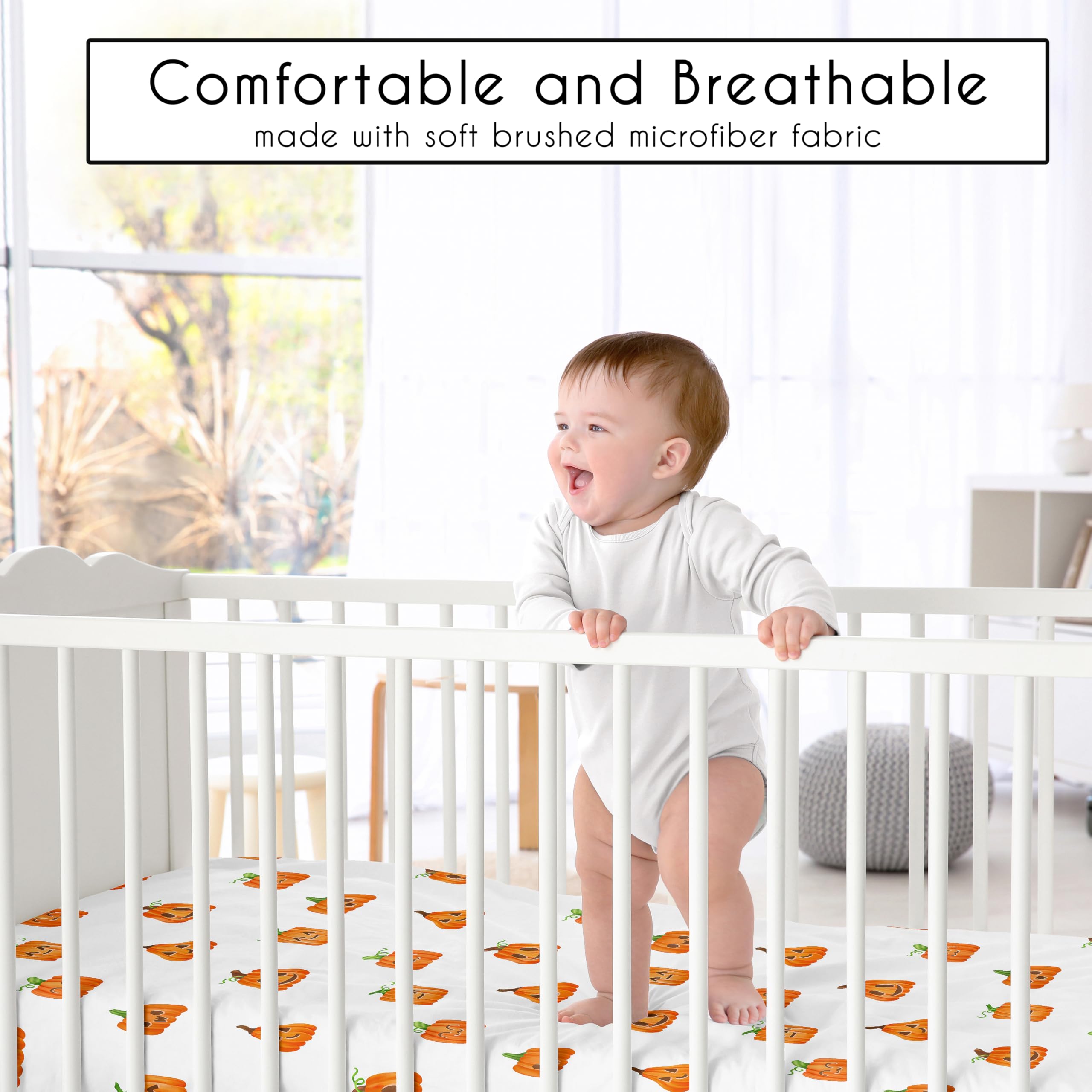 Sweet Jojo Designs jack-o-lantern print adds seasonal charm while keeping baby comfortable.