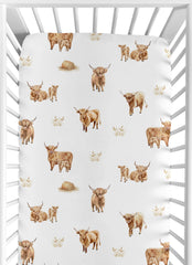 Sweet Jojo Designs Highland cow watercolor crib sheet adds calming color to your nursery.