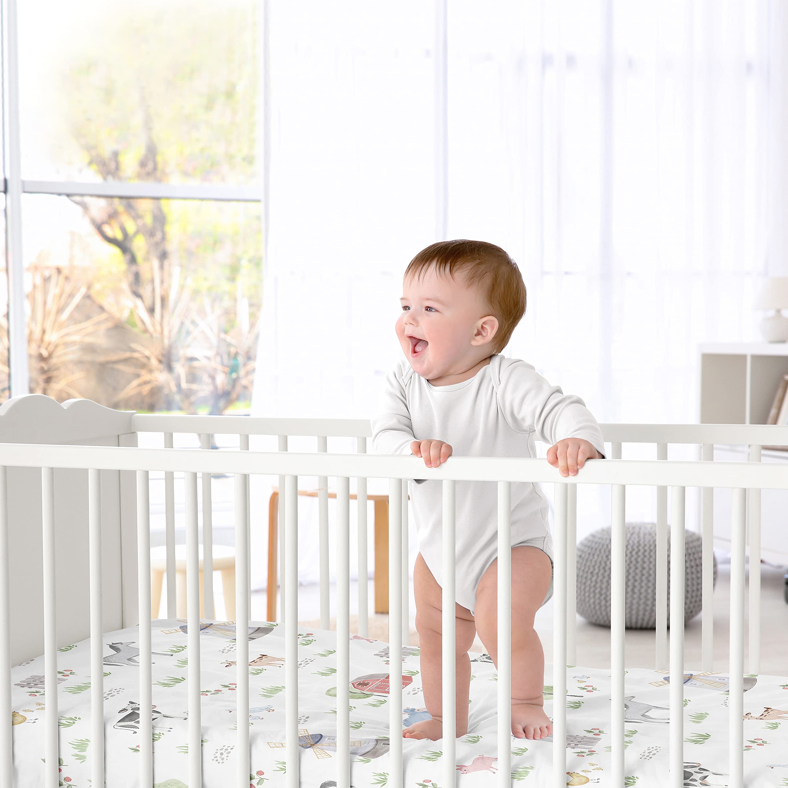 Sweet Jojo Designs horses cows sheep on satin sheet for themed nursery