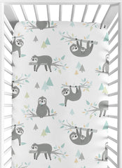 Sweet Jojo Designs Jungle Sloth fitted crib sheet offers a cozy jungle print for a calm nursery.