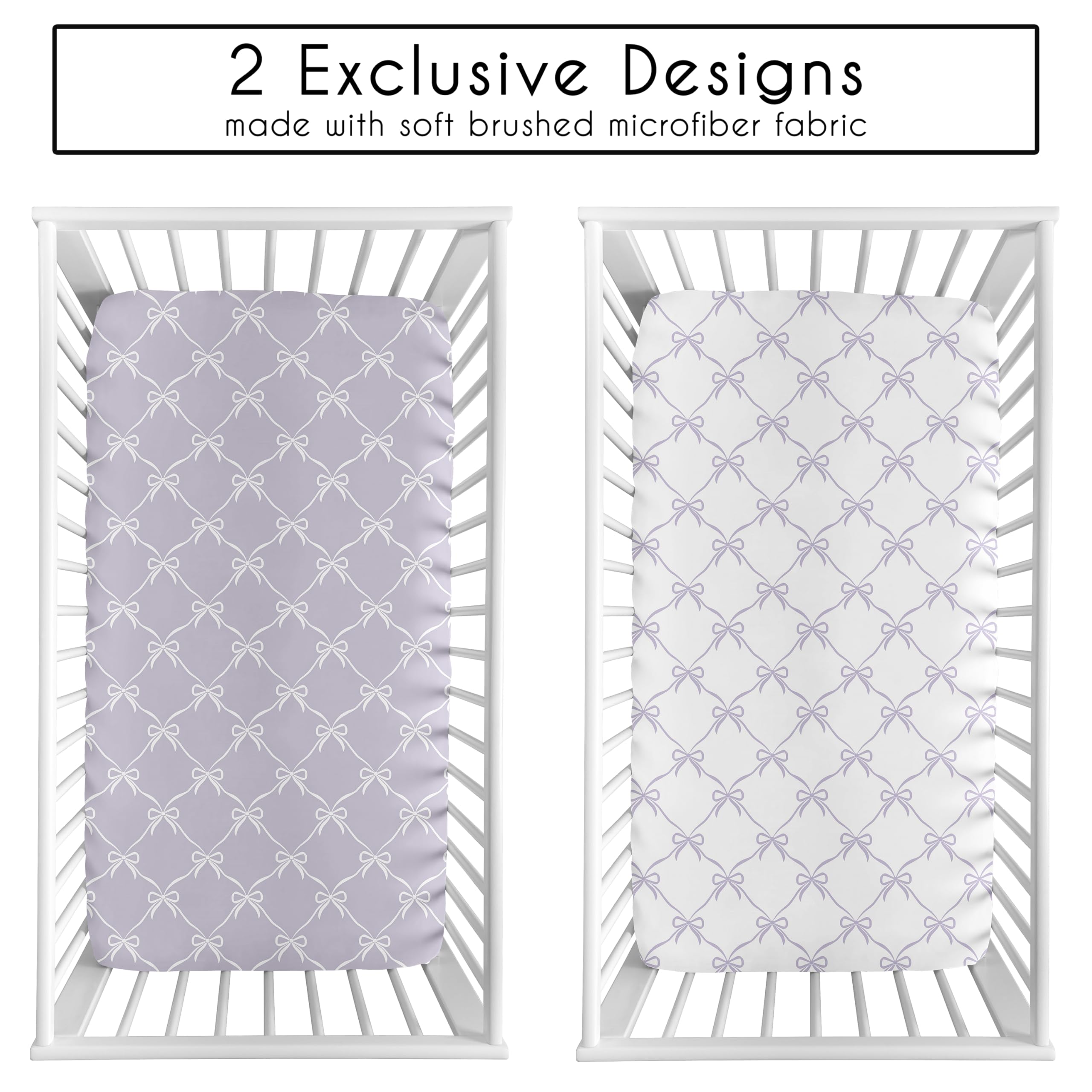 Sweet Jojo Designs lavender bows crib sheet – side view shows elastic edge.