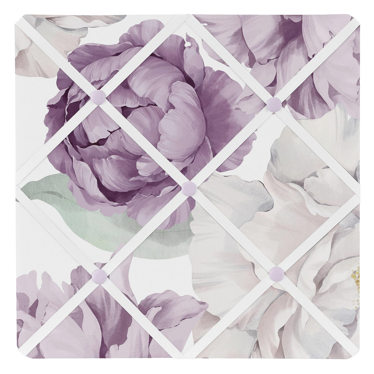 Sweet Jojo Designs lavender floral memo board with decorative ribbon for photos