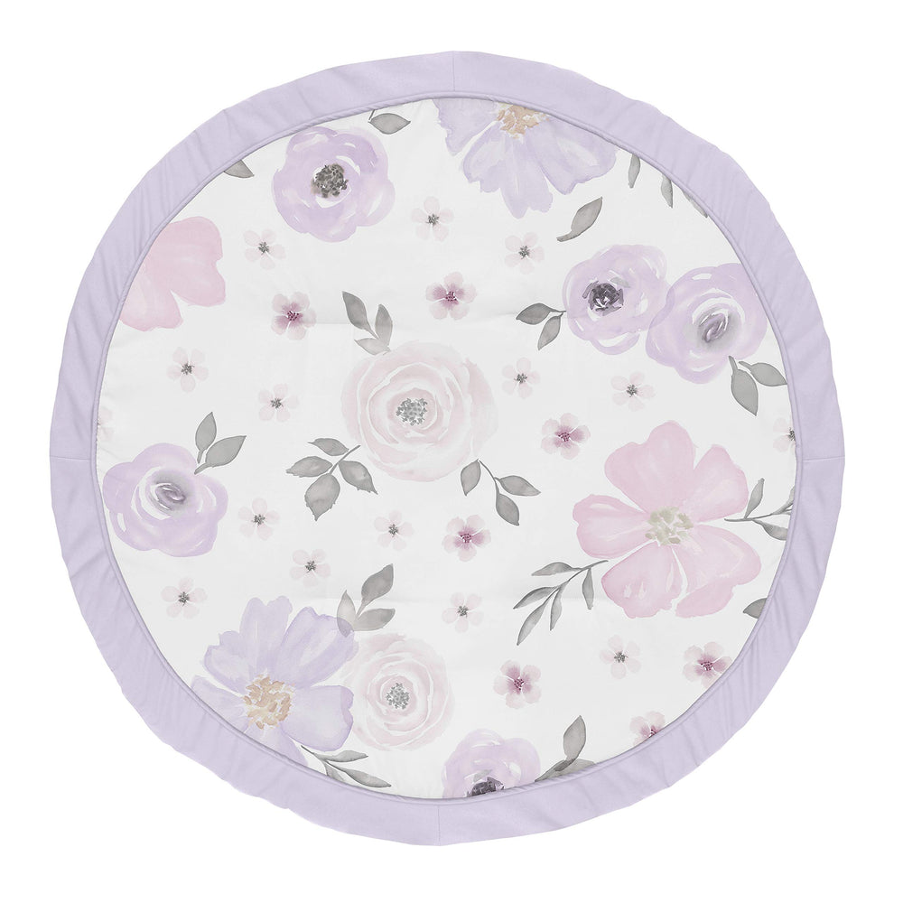 Sweet Jojo Designs lavender round playmat for tummy time with floral print