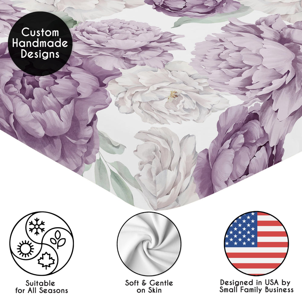 Sweet Jojo Designs lavender-toned crib sheet enhances calm nursery ambience